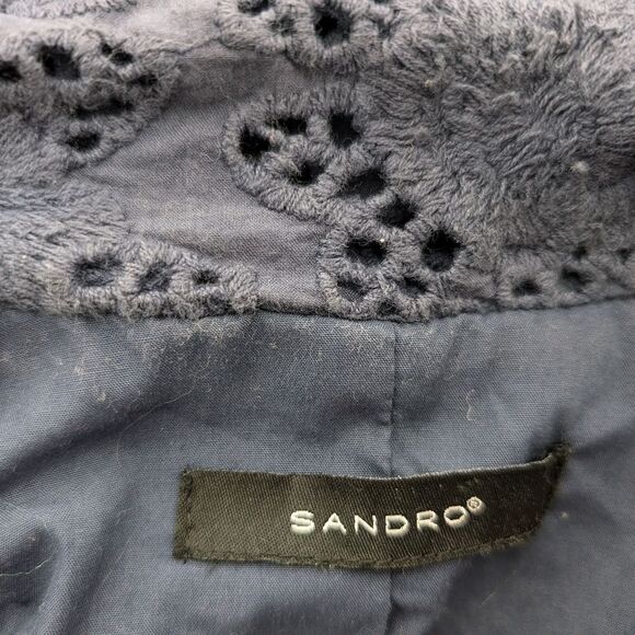 - Sandro navy Cotton eyelet embroidered Cropped blazer size S 3/4 sleeves - Picture 6 of 7